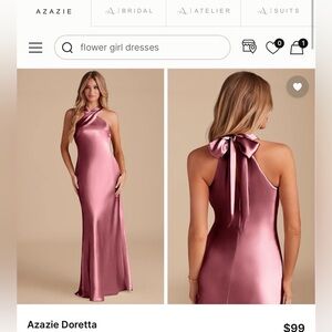 Elegant Pink Halter Satin Gown